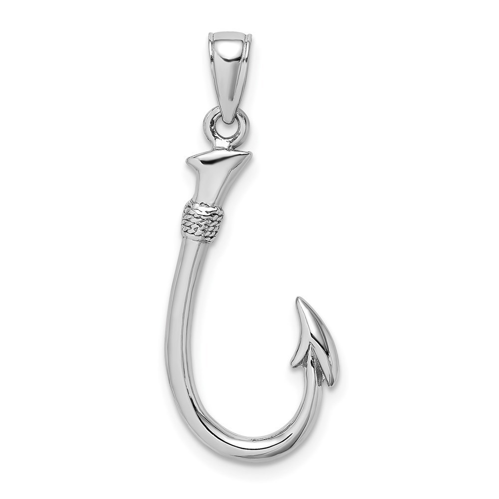 14K White Gold 3-D Fish Hook Necklace Charm Pendant
